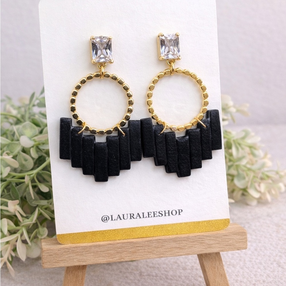 LauraLeeShop Black and Gold Geometric Drop Earrings